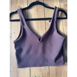 Zara Ribbed V Neck Cropped Tank Top Brown Size Large Made In Turkey